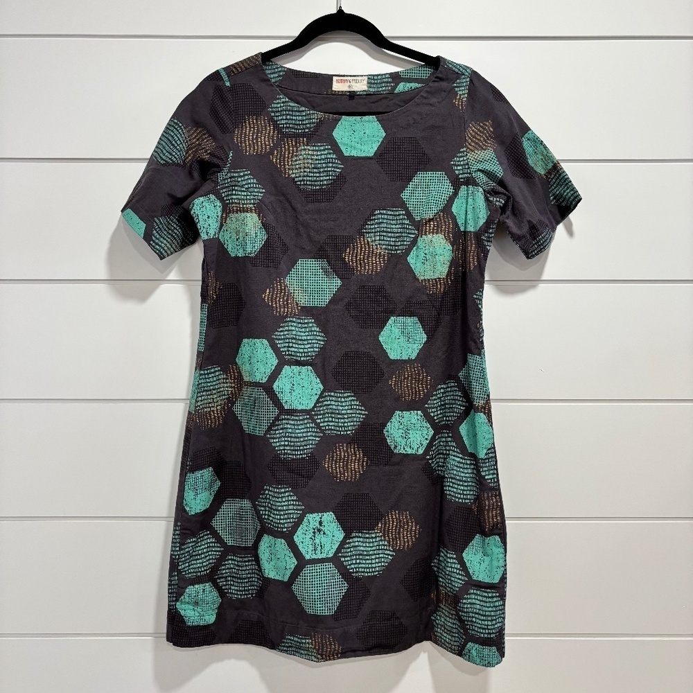 Bombay Paisley cotton linen blend pull over dress honeycomb pattern size M
